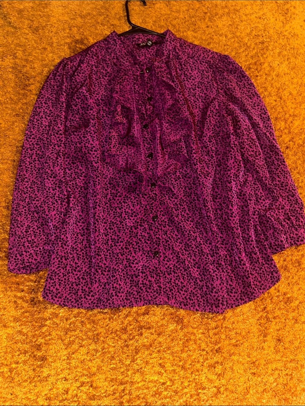 George Magenta Ruffle Button-Up Blouse